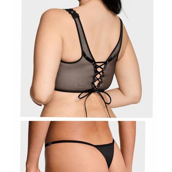 VS Very Sexy Rose Lace Grommet Strappy Corset N Smooth Adjustable Thong Panty M - Picture 3 of 12